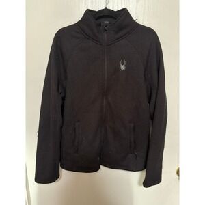 Spyder Mens Black Knit Fleece Jacket Mock Neck Size Medium